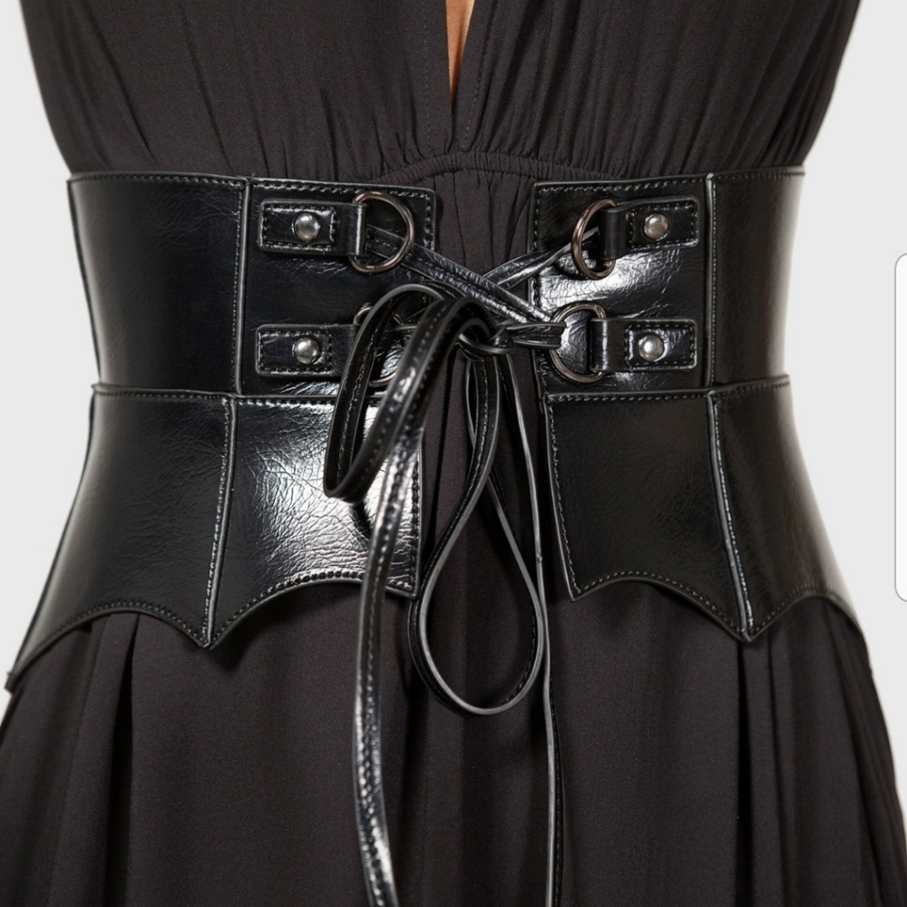 Wetland Bat Peplum Corset, Killstar, black corset with a pleather material. XXL.